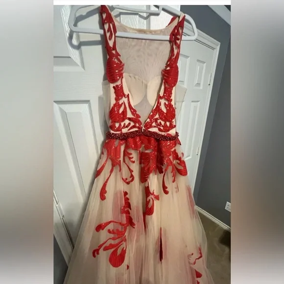 Jovani Red and Cream Floral Prom Dress - Picture 5 of 6